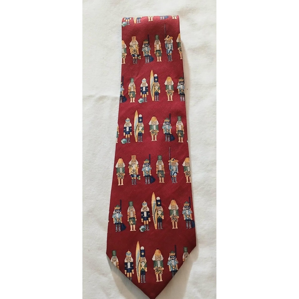 Tommy‎ Bahama Tie Mens One Size Red Silk Nutcracker Christmas Holiday Novelty